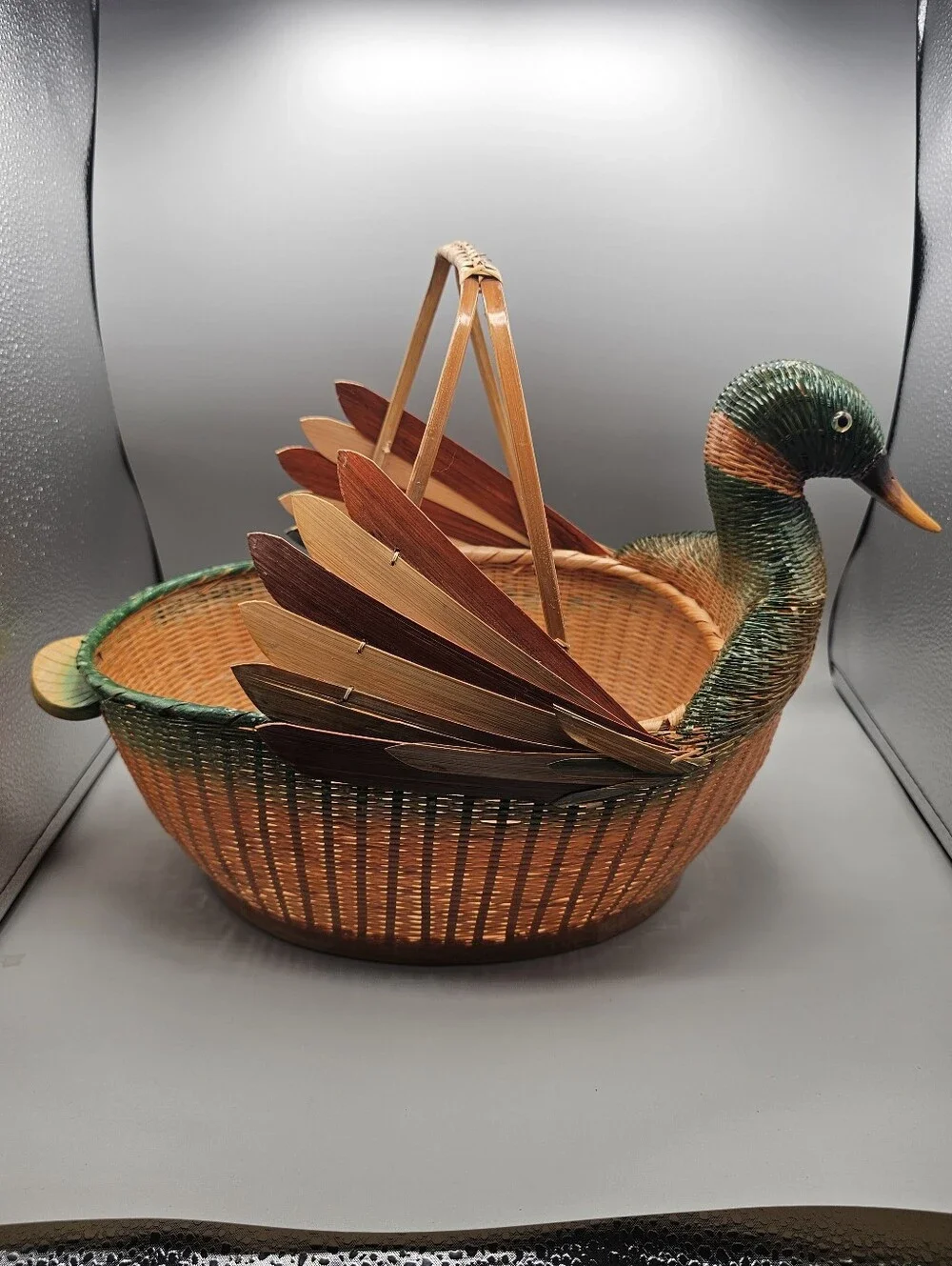 MCM Zhejiang Duck Large Basket Handwoven China Mallard Vintage 60s Wicker Bamboo